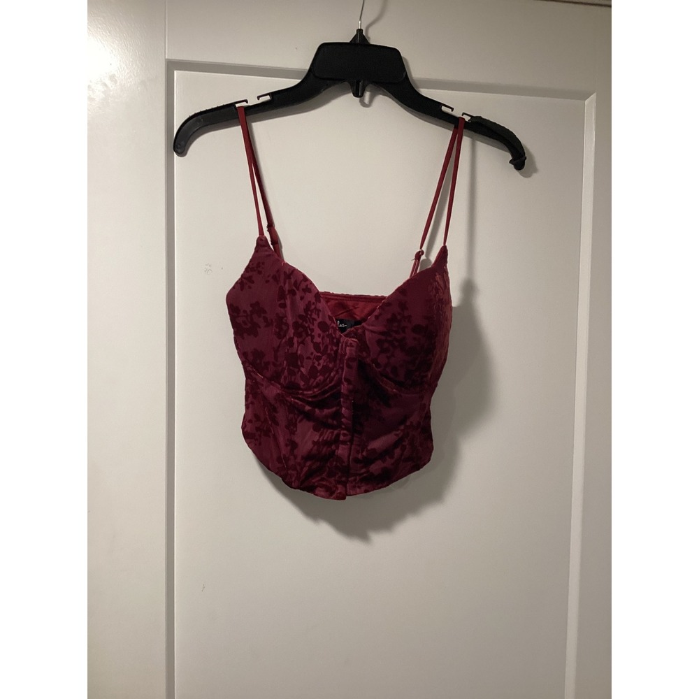 Lulus Burgundy Burnout Velvet Floral Corset Top Hook Eye Crop XS New